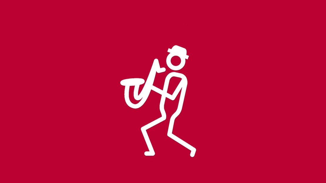 Rotes Icon mit weißer Figur und Megafon, die eine Demonstration darstellt.
